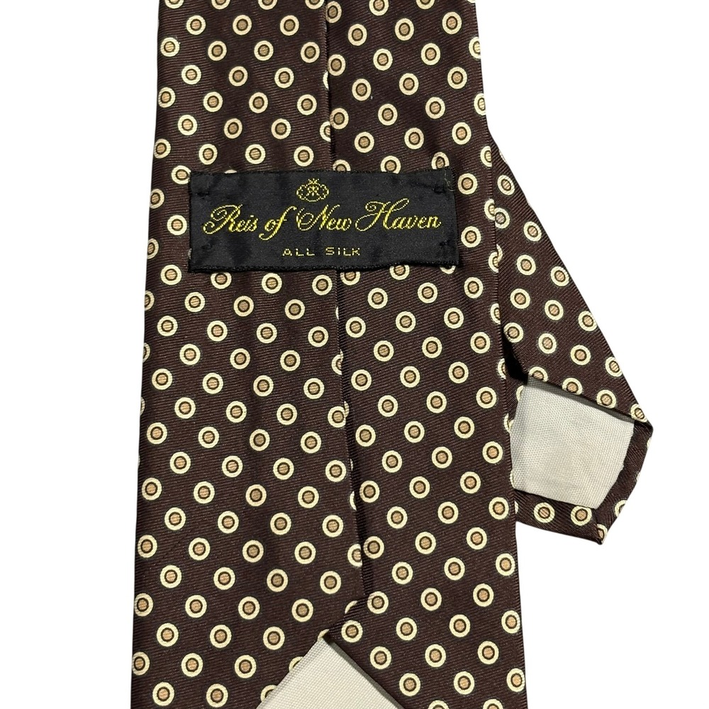 Reis of New HavenVintage Mens Silk Tie Brown White Polka Dot Necktie - Picture 3 of 4